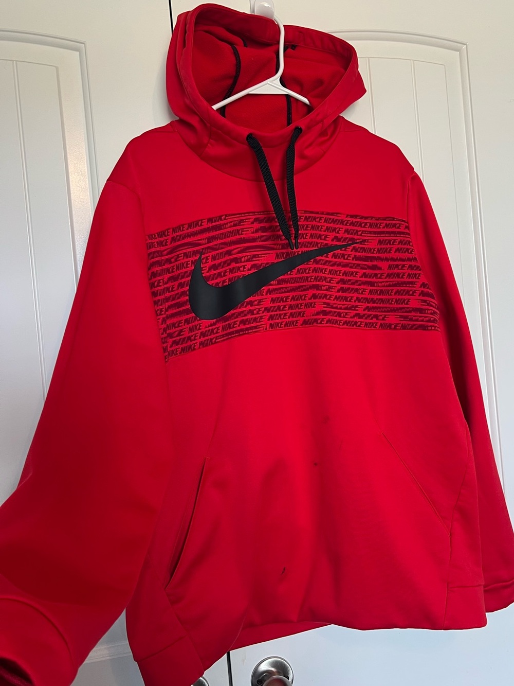 Nike Red Hoodie with Black Swoosh and Script Detail